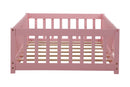 Twin size Floor Platform Bed with Fence and Door ,Pink