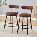 Fashionable Ergonomic Bar Chairs with Brown Technology Fabric Cushions, Black Metal Legs, 35.5 Inches.Set of 2.
