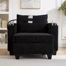 Convertible Chaise Lounge Sofa Chair Bed with USB Ports, Cup Holders & Storage, Black Corduroy, 37.4'
