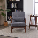 Mid-Century Modern Accent Chair, Arm Chair Living Room Chairs with Pillow Upholstered Reading Chair with Solid Wood Frame &  Living Room Bedroom Balcony (Antique Dark Grey)
