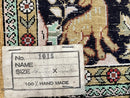 Silk Tree of Life Persian Qum Rug 3x4, Hand Knotted Vintage Carpet, Cream & Black, Very Fine Oriental Rug, Animal Pictorials, Birds
