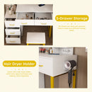 Elegant Makeup Vanity with LED Lights & Power Outlet in White, MDF with Metal Legs, Includes Chair