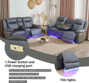 Power Leather Recliner Sofa Set Grey LED Lights Modern