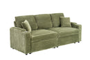80-inch two-in-one folding sofa, foldable and hidden lying function, corduroy fabric, equipped with cup holder and pillow, easily adapts to the living room space, green