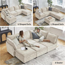 127 Inch Modular Sectional Sofa Beige with Storage Ottoman