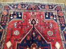 Antique Persian Zanjan Nahavand Heriz Rug, Red & Blue, Hand-Knotted, 5' x 9' 7"