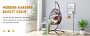 Indoor Outdoor Egg Swing Chair with Stand, Patio Grey Wicker Rattan Hanging Chair with Rope Back, Cushion,Cover,All Weather Foldable Hammock Chair for Bedroom, Porch, Garden