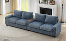 Modern 4-Seater Corduroy Sofa Couch with USB Ports, Hidden Storage, Flip-Top Cup Holders, Blue, 133'