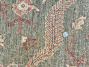 Large Modern Pakistani Rug 9x12, Handmade Wool Carpet, Peshawar Rug, Hand Knotted Oriental Rug, Contemporary, Floral, Light Green