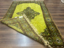 Moroccan Rug 6x8, Semi Open Field, Vintage, Lime Green, Wool Carpet