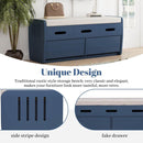Rustic Storage Bench with 2 Drawers, Hidden Storage Space, and 3 False Drawers at the Top, Shoe Bench for Living Room, Entryway (Navy)