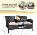 Outdoor Patio 2 Seat Loveseat Set With Built Table Beige
