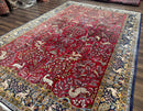 Persian Qum Rug 9x12, Animal Pictorials, Deer Birds, Tree of Life, Red and Navy Blue