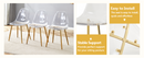 Table and chair set.71 * 35.4 inch rectangular dining table.Tempered Glass Tabletop,Golden 7-shaped Metal Table Legs.Paried With 8 Transparent Plastic Dining Chair with Gold Metal Legs.