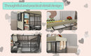 Large pet cage with storage rack, drawers with stainless steel food and water basin, made of iron frame and MDF material, sturdy, exquisite, and practical (black+beige)