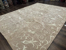 Tibetan Rug 9x12 Wool and Silk Beige Modern Handmade Carpet