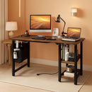 40 Inch L Shaped Desk With Power Outlet And Shelves Rustic Brown