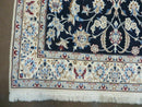 Persian Nain Rug 4x7, Navy Blue and Ivory, Handmade, Wool & Silk Highlights, Fine Oriental Rug, Vintage