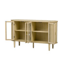 TREXM Farmhouse Sideboard Cabinet with Storage, Wood Buffet Cabinet with Glass Doors and Adjustable Shelves for Kitchen, Dining Room and Living Room (Natural)