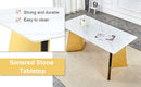 Table and chair set.63'x31.5x30' Luxurious Snow Mountain Patterned Sintered Stone Table with Golden Stainless Steel Butterfly Legs.Paried With 4 Black High-quality PU Chairs With Arched Metal Legs.