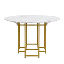 TOPMAX Space-Saving 5-Piece Extendable Kitchen Dining Table Set for Small Spaces - Round Faux Marble Top with Golden Frame, 4 Upholstered Chairs, Compact Foldable Design,White+Black