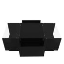 U-Can Led Coffee Table, Modern Center Table with High-Gloss Finish and Glass Tabletop, Coffee Table with Open Storage Compartment and 2 Hidden Drawers  for Living Room