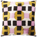 Luxurious Handmade 26x26 Silk Velvet Throw Pillow - Geometric Pattern, Vegetable Dyed, Down Feather Insert