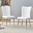 Modern Minimalist Dining Chairs Office Chairs Set with White PU Seats and Silver Metal Legs
