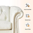 2 Piece Chesterfield Faux Leather Living Room Set Loveseat And Chair With Scroll Arms And Nailhead White