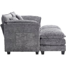 UNITED WE WIN Chenille fabric, solid construction, the overall structure of the sofa is stable, detachable armrests, two foot stools and two-seat sofa with side pockets