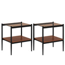 Modern Rectangle End Table (Set of 2) With Tempered Glass Tabletop And Layer - Brown