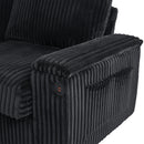 Modern 4-Seater Corduroy Sofa Couch with USB Ports and Hidden Storage in Black