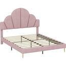Queen Size Upholstered Bed Frame with Elegant Design, Modern Velvet Platform Bed with Petal Shape Headboard,Pink