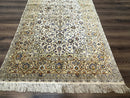 Rare Silk Persian Kashan Rug 4.6 x 7, Antique Fine 310 KPSI, Ivory