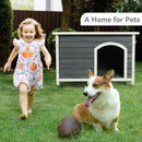 Medium Wooden Outdoor Dog House with Waterproof Roof and Elevated Floor in Grey