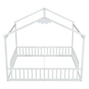 Double Twin House-Style Floor Bed with Fence, Guardrails, without door, White(Old Sku:W504P143317)