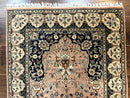 Small Tree of Life Prayer Rug, Pak Persian Rug 2.7 x 4, , Birds, Lantern, Handmade Vintage Fine 260 KPSI