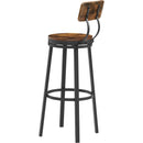 Swivel bar stool set of 2 with backrest, industrial style, metal frame, 29.5" high for dining room. Rustic Brown, 13.4"w x 40.5"h.