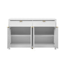 Modern Wave-Pattern Sideboard Cabinet with 2 Drawers and 4 Doors, 3-Level Adjustable Shelves, Aluminum Arc Handles, Scandinavian Style, 3 Colors, Suitable for Entryway, Living Room, Foyer