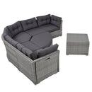 Elegant Patio Furniture Set Outdoor Daybed Rattan Sectional with Cushions and Center Table, Grey, Iron + Rattan