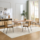 Mid-Century Dining Chairs Set of 2, Accent Linen Fabric Side Chairs with Rattan Backrest Metal Legs Kitchen Chairs for Dining Room Living Room