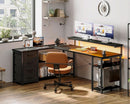 61 Inch L Shaped Desk With Power Outlets For Home Office