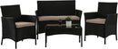 4 Piece Rattan Patio Set With Glass Table Black Cushions