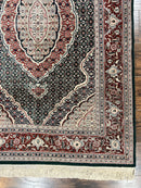 Sino Persian Rug 4x6, Wool with Silk Highlights, Fine Hand Knotted Carpet, Green & Maroon Red, Herati Medallion, Vintage Rug