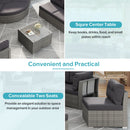 Elegant Patio Furniture Set Outdoor Daybed Rattan Sectional with Cushions and Center Table, Grey, Iron + Rattan