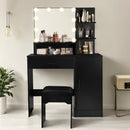 Vanity Desk with Mirror and Lights, Makeup Vanity with Drawer & Storage Cabinet, 3 Adjustable Lighting Colors, Makeup Desk with Open Shelves for Bedroom, Dressing Room, Black