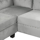 Modern Sectional Sofa with Storage Ottoman, L-Shape Couch with 2 Pillows and Cup Holders, Gray Velvet, 105 inch
