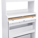 TOPMAX Compact 33.5x15.7x69inch Buffet with Hutch and Foldable Dining Table, Multifunctional Cupboard with Storage Shelf and Side Hooks for Small Places,Studio, Apartment, Natural