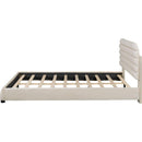 Queen Size Velvet Upholstered Platform Bed,Solid Frame and Stylish Curve-shaped Design, Beige