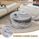 Simple Grey Marble Textured Cylindrical Coffee Table, Industrial Style MDF Living Room Furniture, 27.5-Inch Diameter.12 inch height,Suitable for industrial style living rooms.